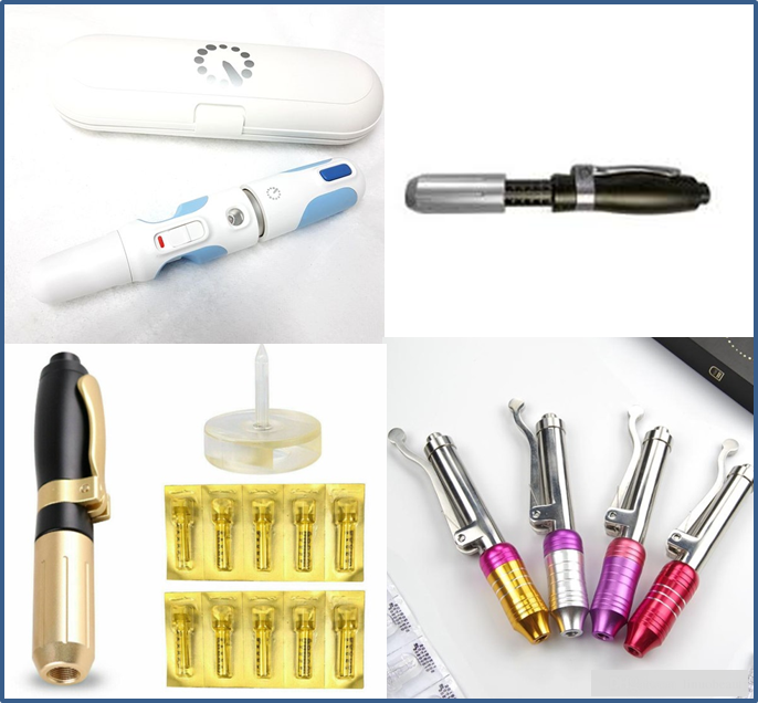 Examples of pressurized pens used in needle-free filler treatments.