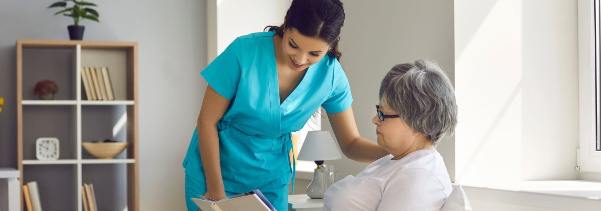 image of residential care worker assisting patient