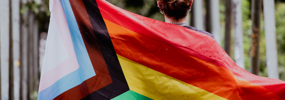 Person holding trans inclusive flag