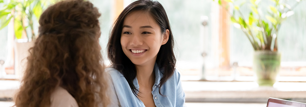 two women talking