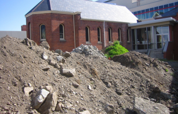 landscaping preprations outside chapel