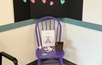 Purple chairs have been placed at 18 Island Health locations as spaces to pause, reflect, and honour loved ones. Each memorial also includes information and resources