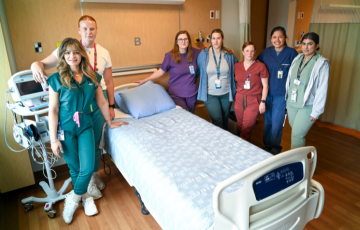 From left to right: Suman (LPN), Carolyn (RN), Ashley (CNL), Sam (recreation therapist), Brenda (LPN), Marina (RN), Sukhi (LPN)