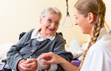 adult female patient and health care worker 