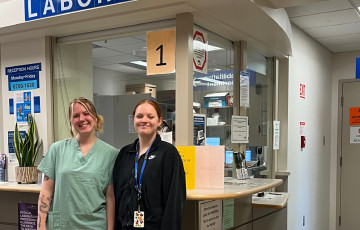 Medical lab assistants Hannah Green and Lily Squire at CDH lab.
