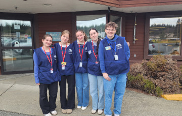 step up youth volunteers Sierra Watson, Ava Meisler-Malthouse, Liv Wilson, Cherish Pakkalen, and Eren Kozuszyn (left to right) are the first five volunteers to join Island Health’s Step Up Youth program at the Port McNeill Hospital (PMH). 